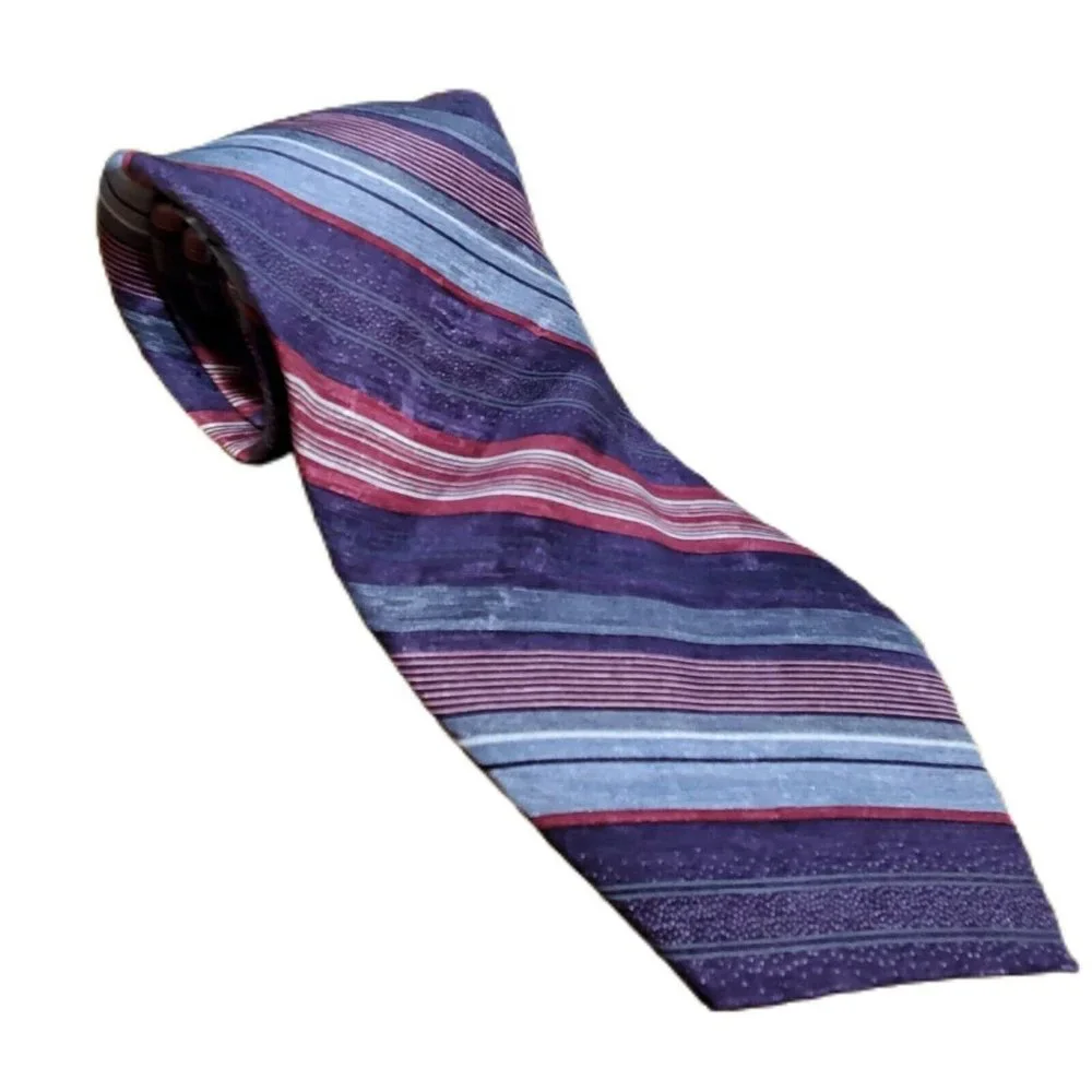 Ferucci Mens Silk Necktie Purple Blue Burgundy Striped Hand Made‎ Classic Tie